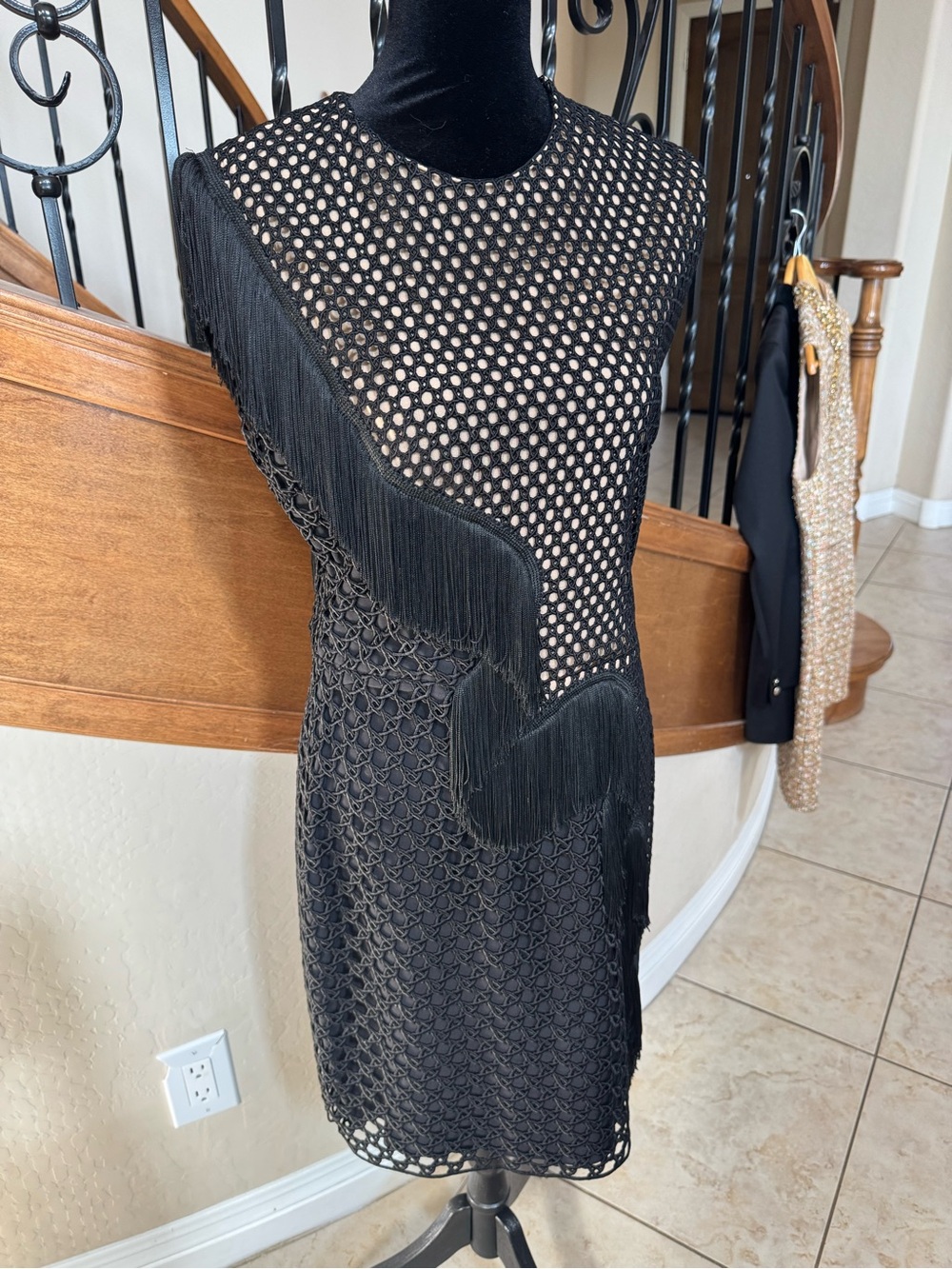 Stella McCartney Black Mesh Fringe Mini Dress IT 46 US 10-12 Sleeveless